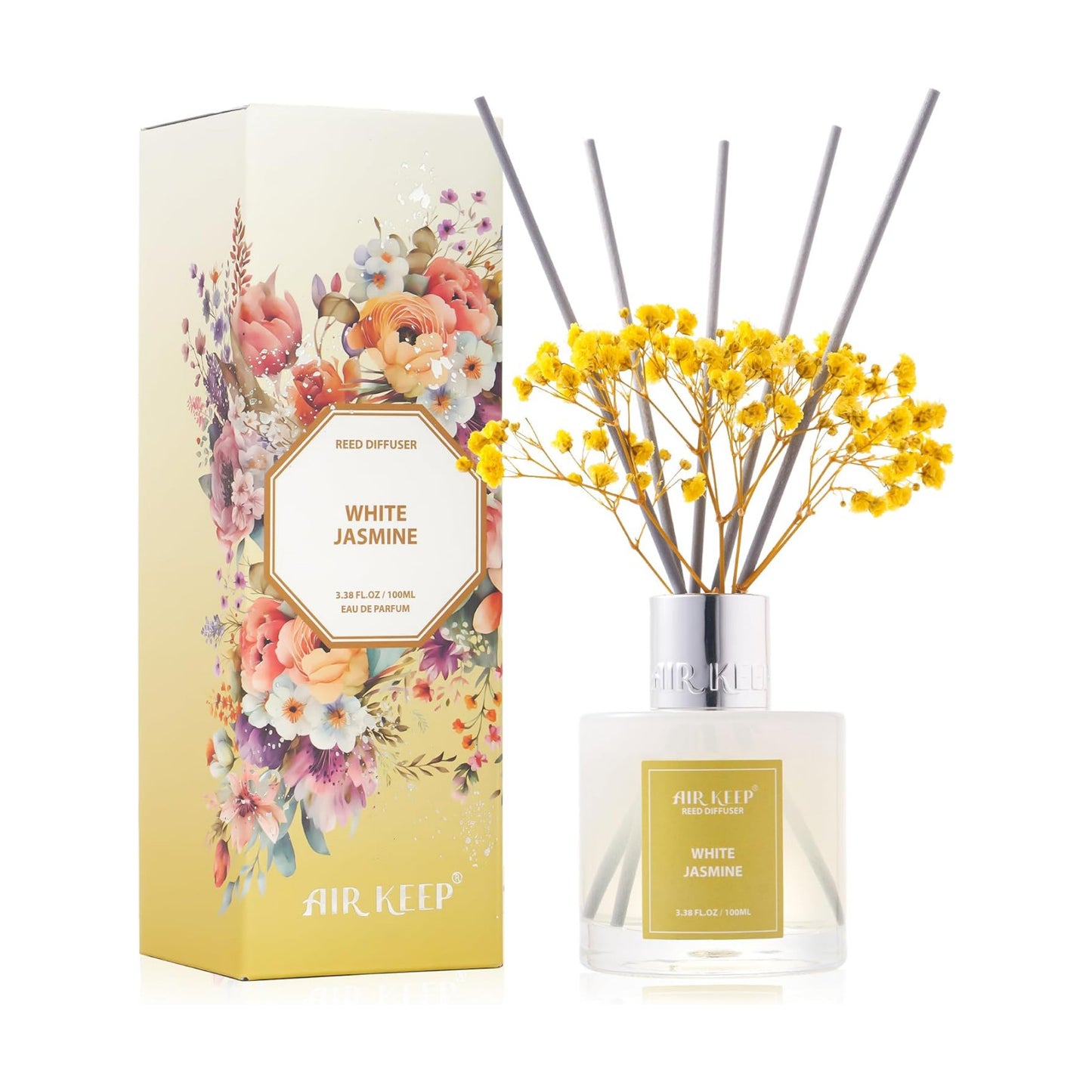 Reed Diffuser Set / Jasmine / Real Flower/3.38ounce/ / White