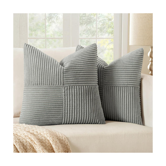 MIULEE Silver Grey Decorative Throw Pillow Covers 16x16 Inch for Couch Bed Sofa Pack of 2 Boho Farmhouse Throw Pillows Soft Cross Corduroy Patchwork Textured Cushion Cases