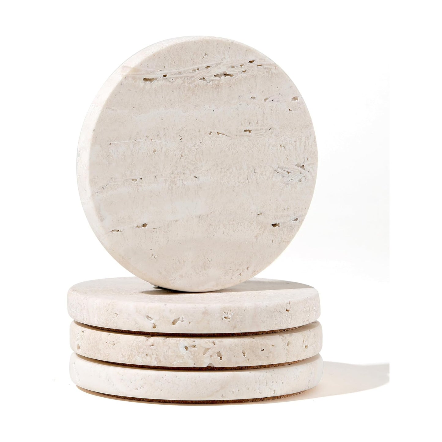 Round 4" Diameter Drink Marble Coasters for Housewarming Gift / White / Set of 4