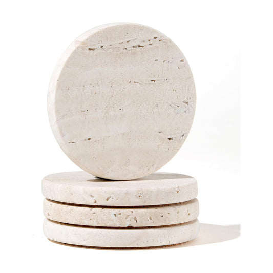 Round 4" Diameter Drink Marble Coasters for Housewarming Gift / White / Set of 4