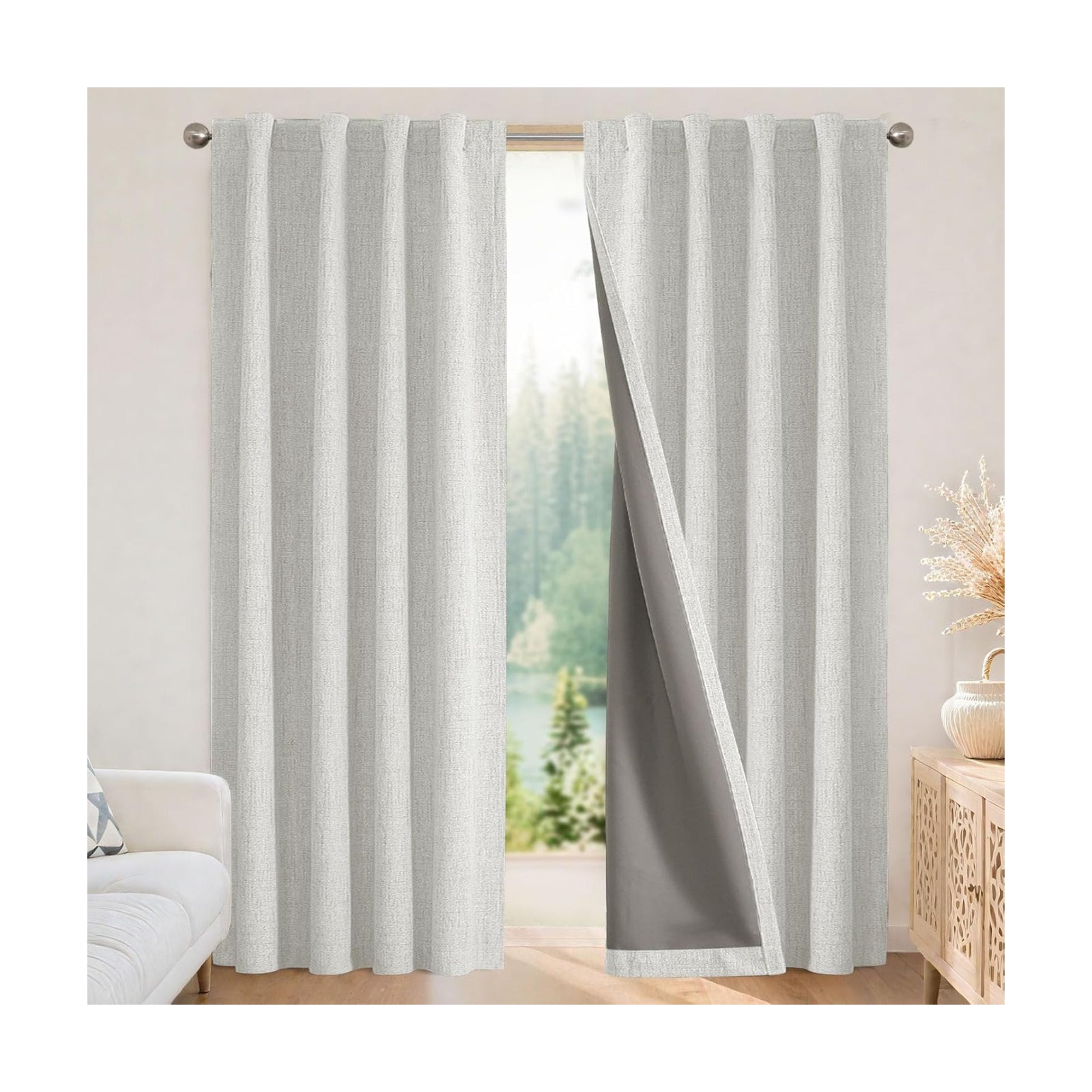 Joydeco Linen Blackout Curtains for Bedroom - 100% Light Blocking 1 Panels, White Drapes 100" W x 90" L, Thermal