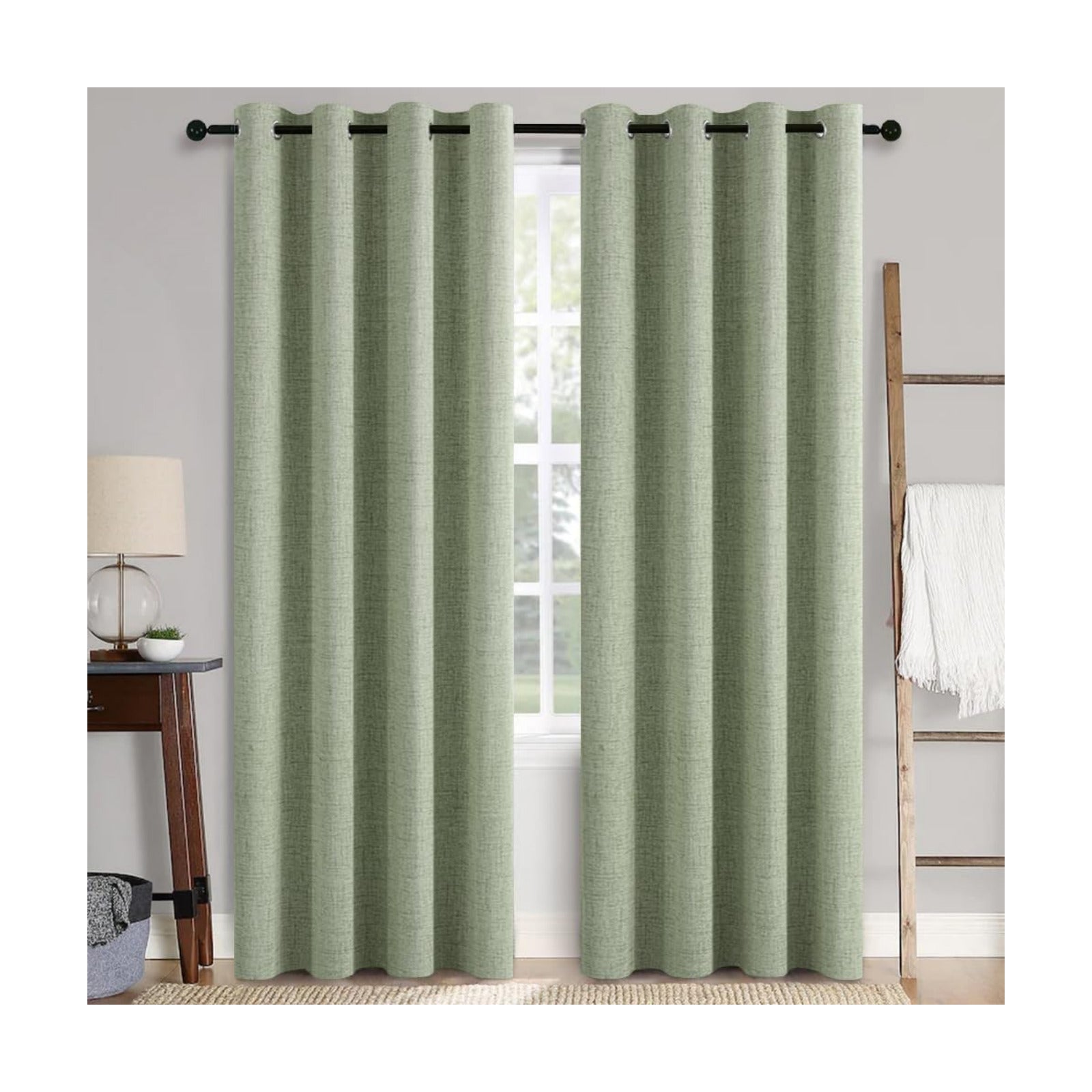 MIULEE 100% Blackout Linen Curtains for Bedroom 52x108 Inches Sage Green