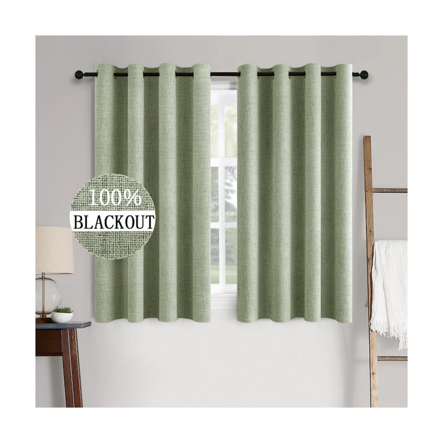 MIULEE Linen Texture Curtains for Bedroom Solid 100% Blackout Thermal Insulated Sage Green Curtains Grommet Room