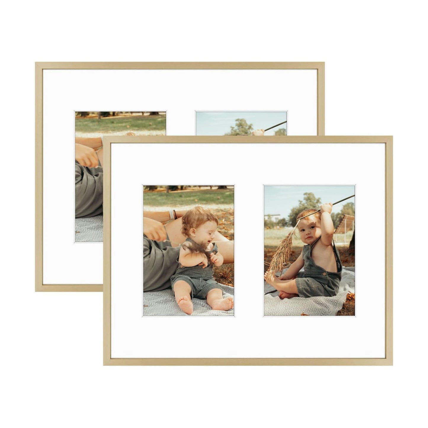 Golden State Art 11x14 Collage Frame w/Mat for 2 5x7 Photos Gold 2 Pack | Aluminum Picture Frame with Real Glass Front