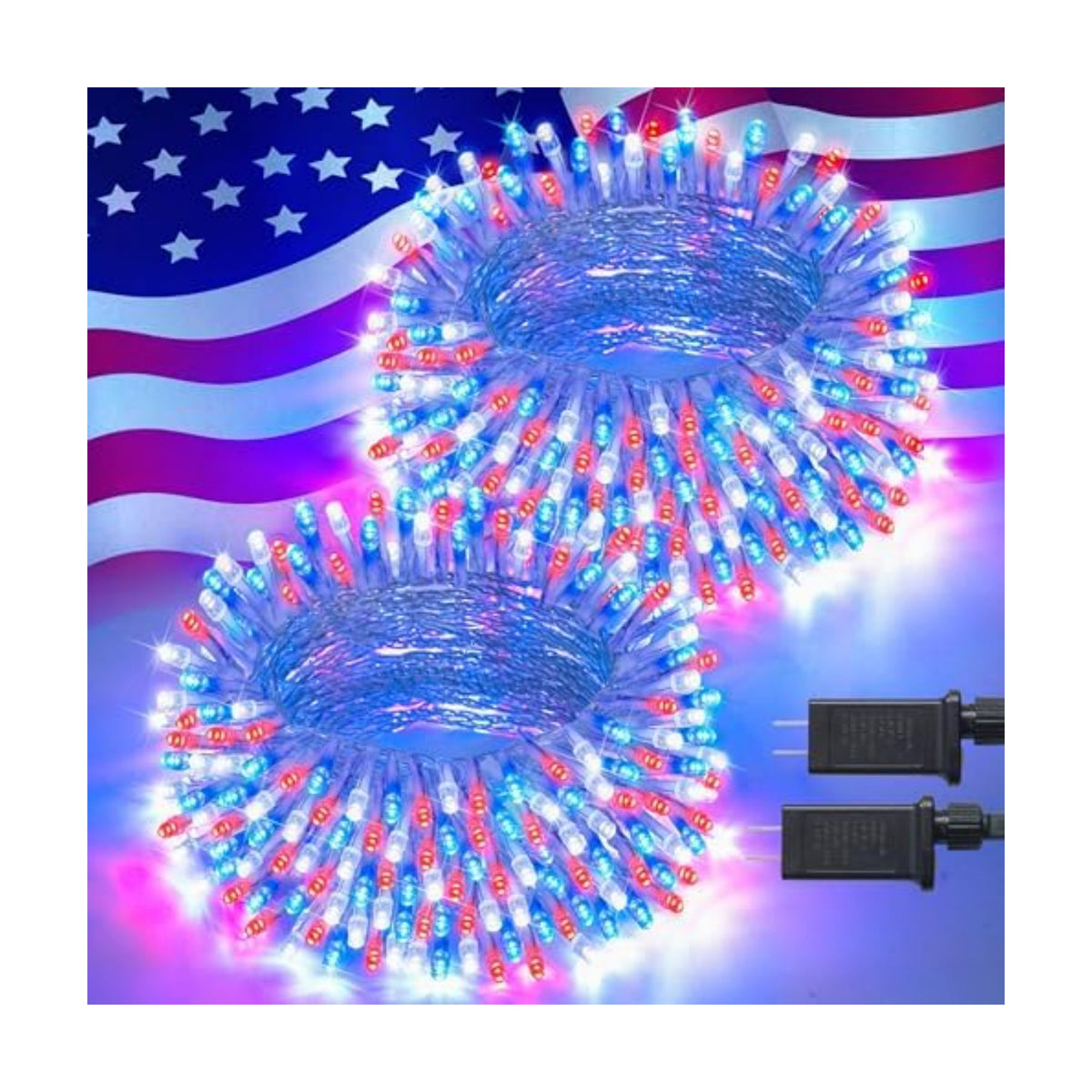 JMEXSUSS 2 Pack Red White and Blue Lights, 4th of July Lights Outdoor