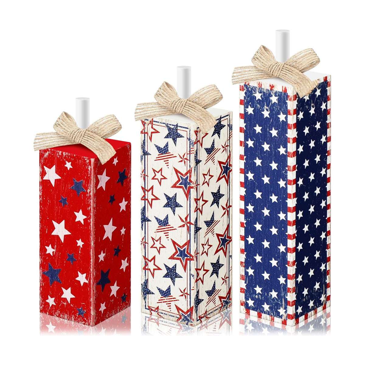 Redbaker 3 Pcs 4th of July Wood Star Sign, Red White Blue Table Decor