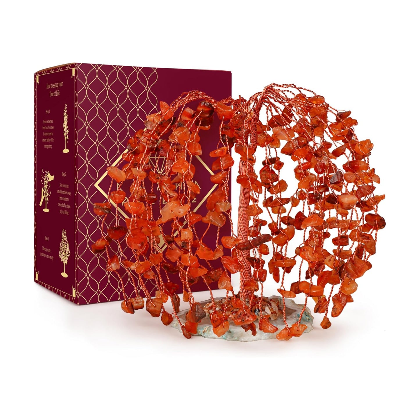 KARMAPLEDGE Chakra Tree of Life Birthday Gifts for Women, Home and Office Decor, Handmade Carnelian Crystal Tree for