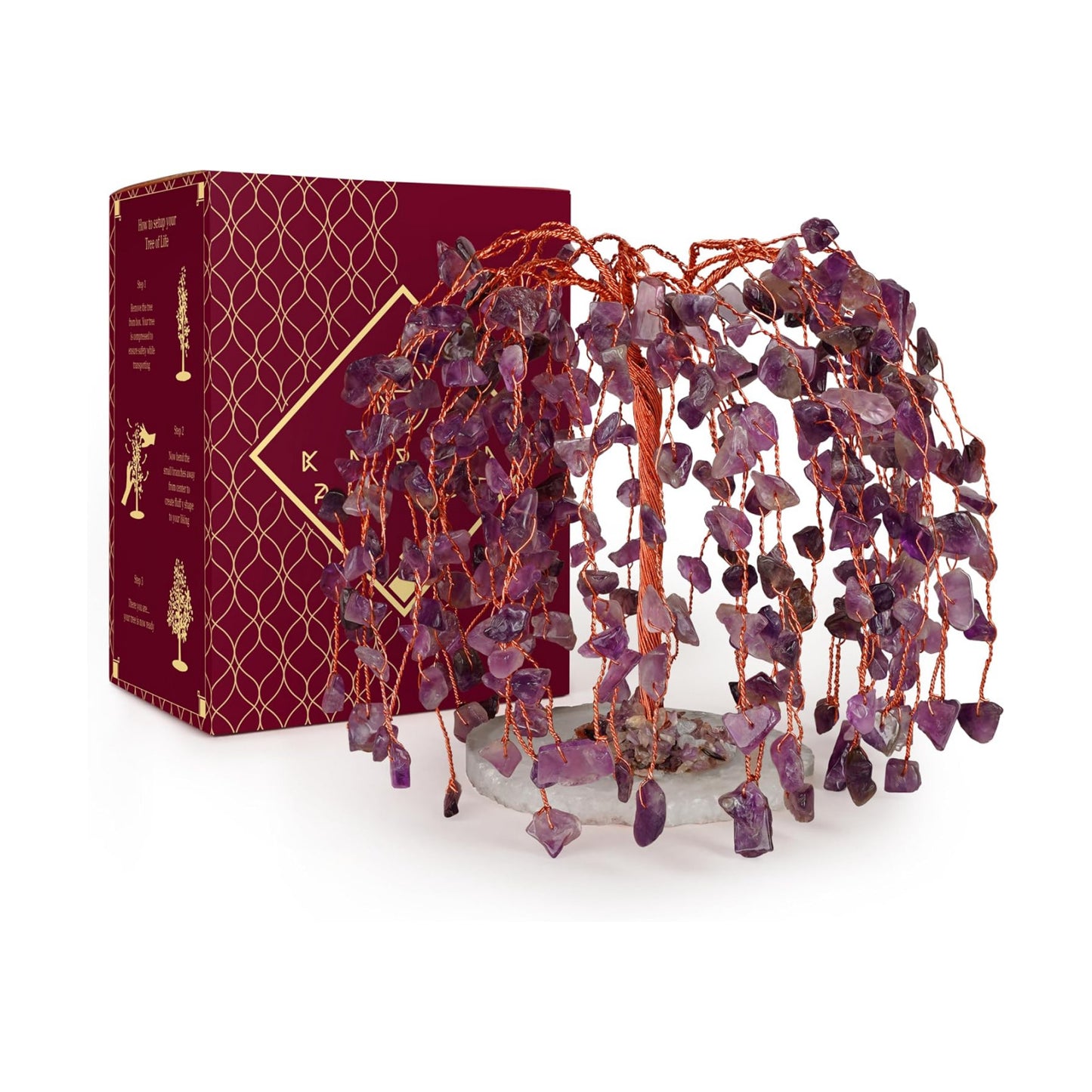 KARMAPLEDGE Chakra Tree of Life Birthday Gifts for Women, Home and Office Decor, Handmade Amethyst Crystal Tree for