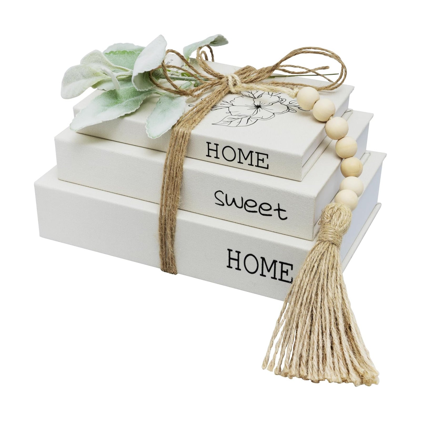 Decorative Storage Book Shaped Boxes Set for Farmhouse Modern Rustic Home Decor / White