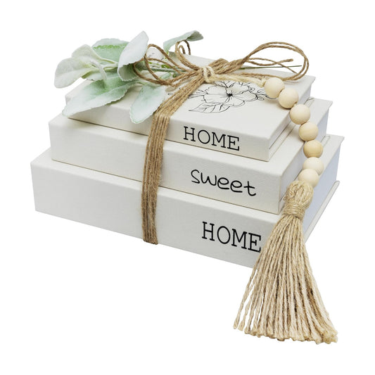 Decorative Storage Book Shaped Boxes Set for Farmhouse Modern Rustic Home Decor / White
