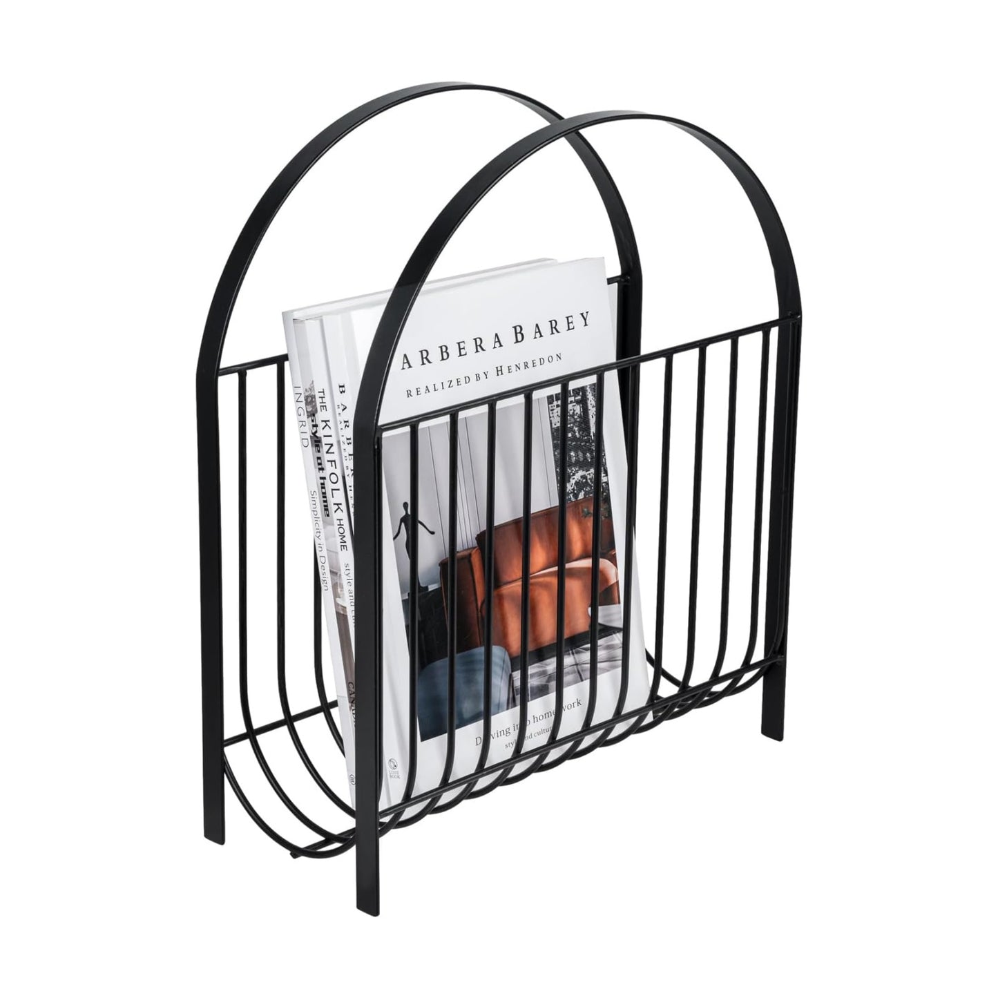 MyGift Mid Century Black Metal Wire Magazine Rack Floor or Tabletop | Mid Century Design, Matte Finish, Sling Basket