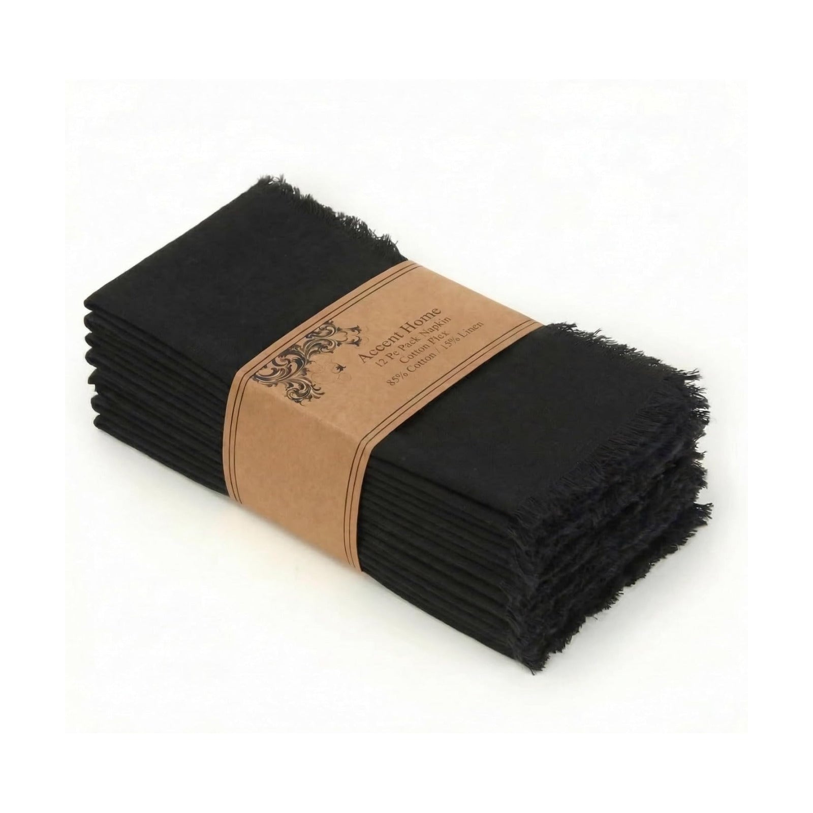 ACCENTHOME Black Cotton Linen Napkin Set of 12 18x18 inch Dinner Napkins | Cotton Linen Blend Napkins, Machine Wash On