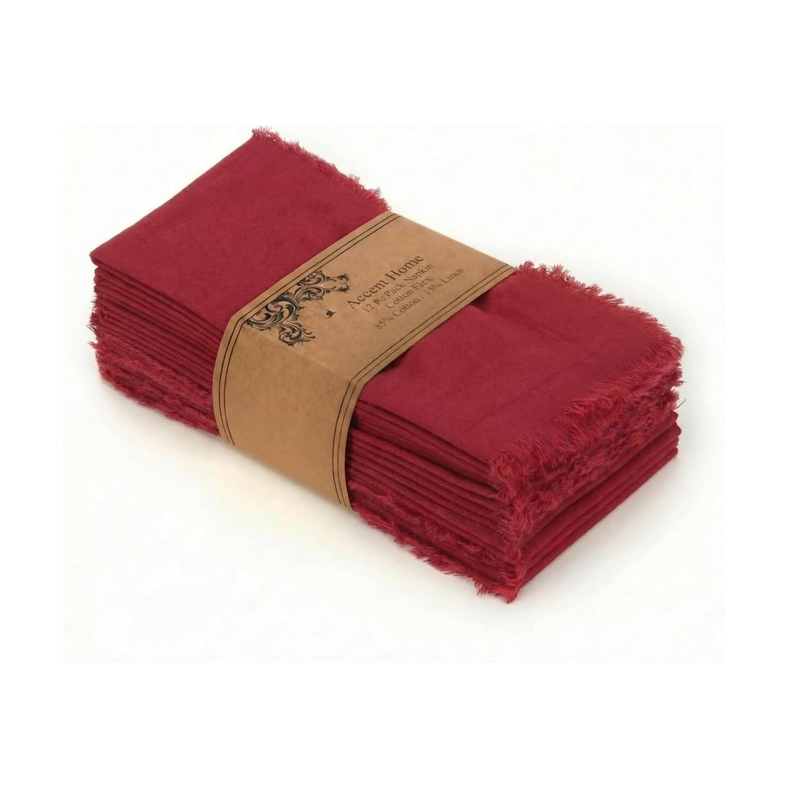 ACCENTHOME Red Cotton Linen Napkin Set of 12 18x18 inch Dinner Napkins | Cotton Linen Blend Napkins, Machine Wash On