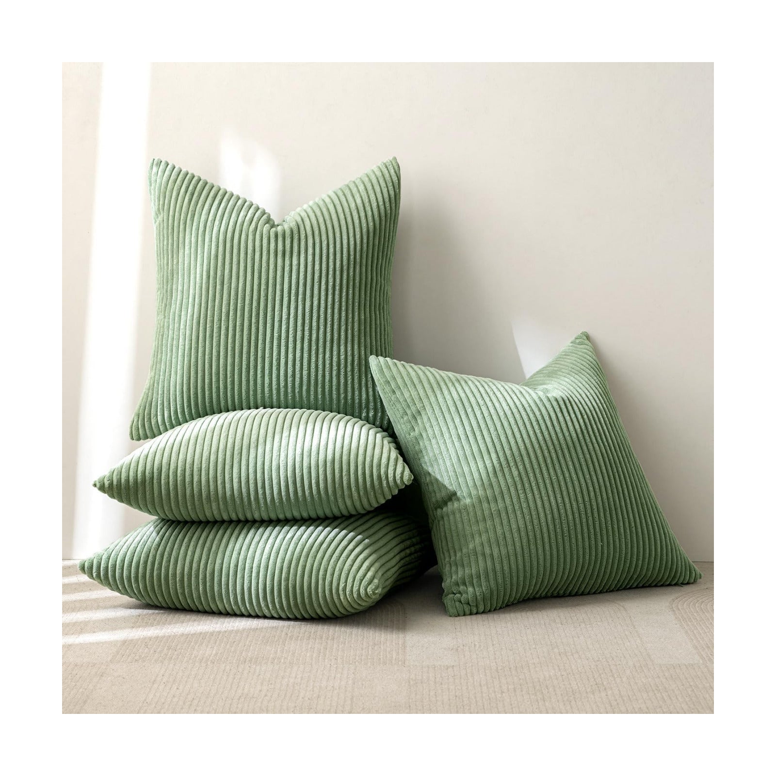 MIULEE Soft Corduroy Decorative Throw Pillow Covers Sage Green 18x18