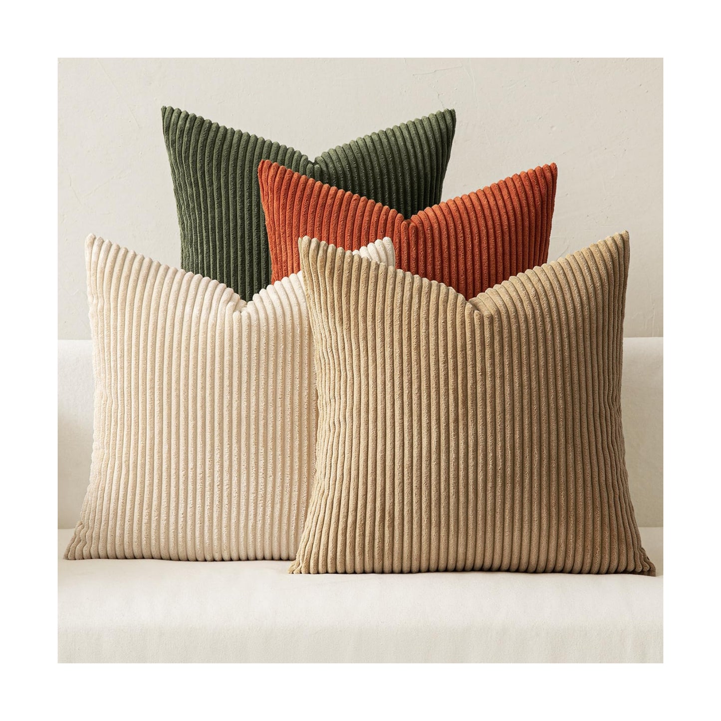 MIULEE Fall Corduroy Decorative Throw Pillow Covers Rust-Olive Green 20x20