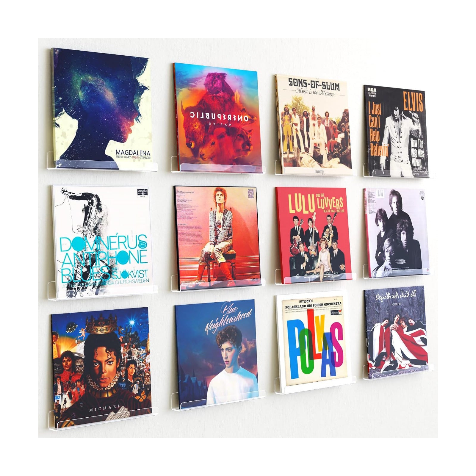 upsimples 12 Pcs 12" Vinyl Record Wall Mount Shelves, Clear Acrylic Display | Display Full Album Covers, Keep Records