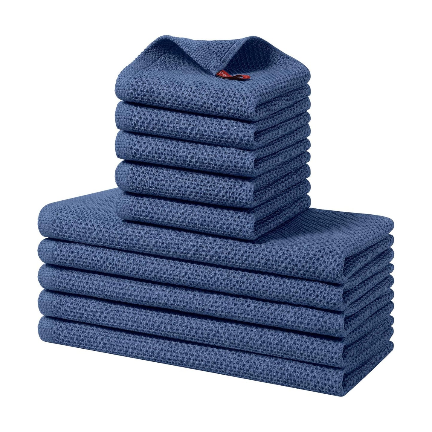 Homaxy 10 Pack 100% Cotton Kitchen Towels and Dishcloths Set, Navy Blue | 12 x 12 Inches and 13 x 28 Inches Kitchen