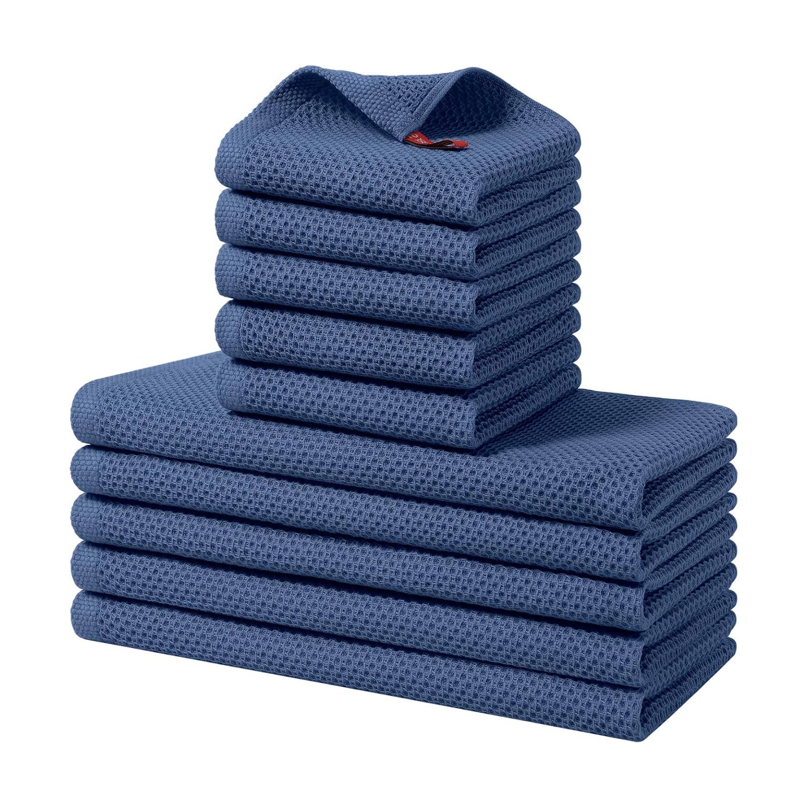 Homaxy 10 Pack 100% Cotton Kitchen Towels and Dishcloths Set, Navy Blue | 12 x 12 Inches and 13 x 28 Inches Kitchen