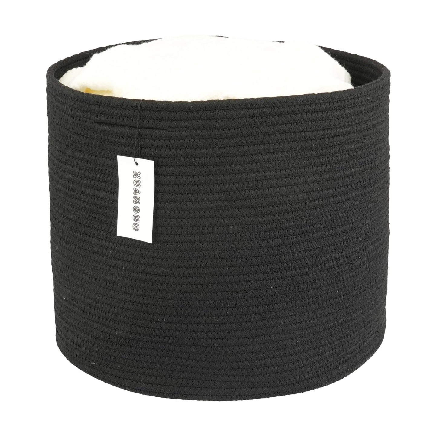 Cotton Rope Basket For Girls Boys Kids " Baby Laundry Basket Nursery Bin Round / Black / 16 x 14