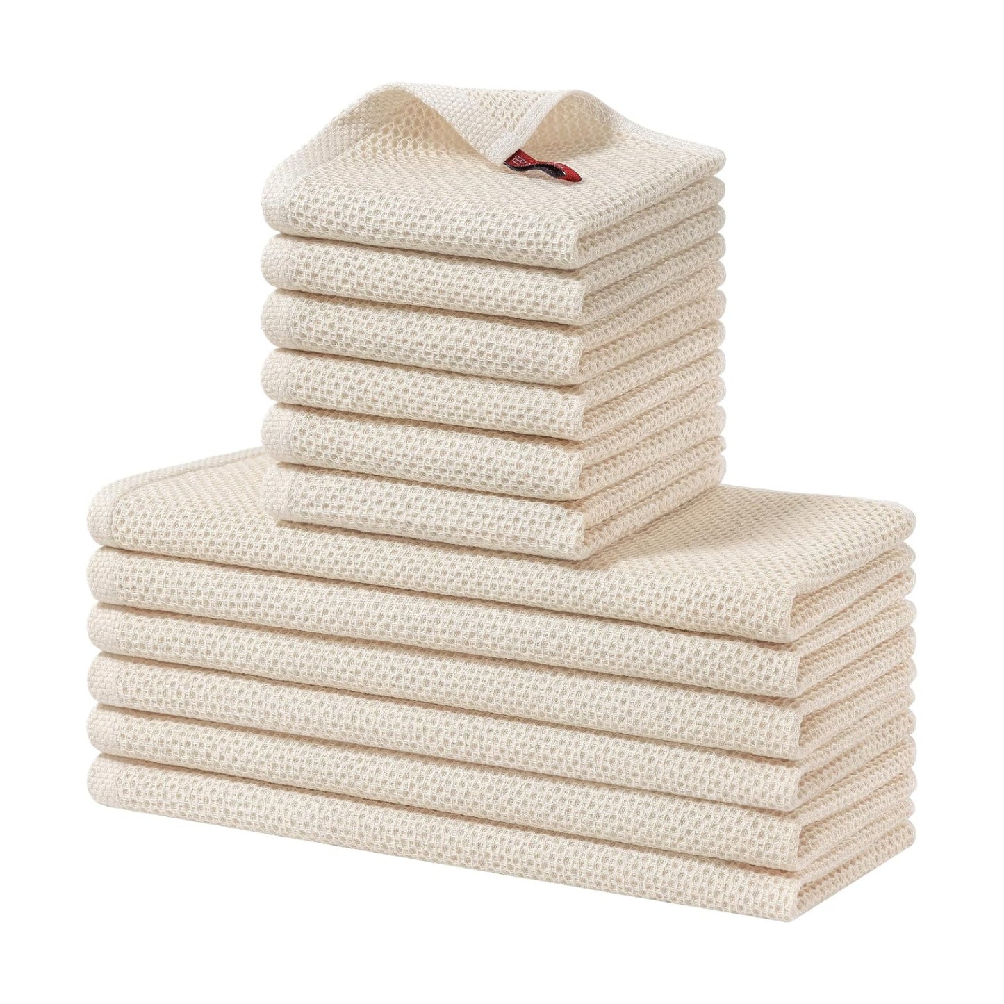 Homaxy 12 Pack 100% Cotton Kitchen Towels and Dishcloths Set, Beige | 12 x 12 Inches and 13 x 28 Inches Kitchen Towels