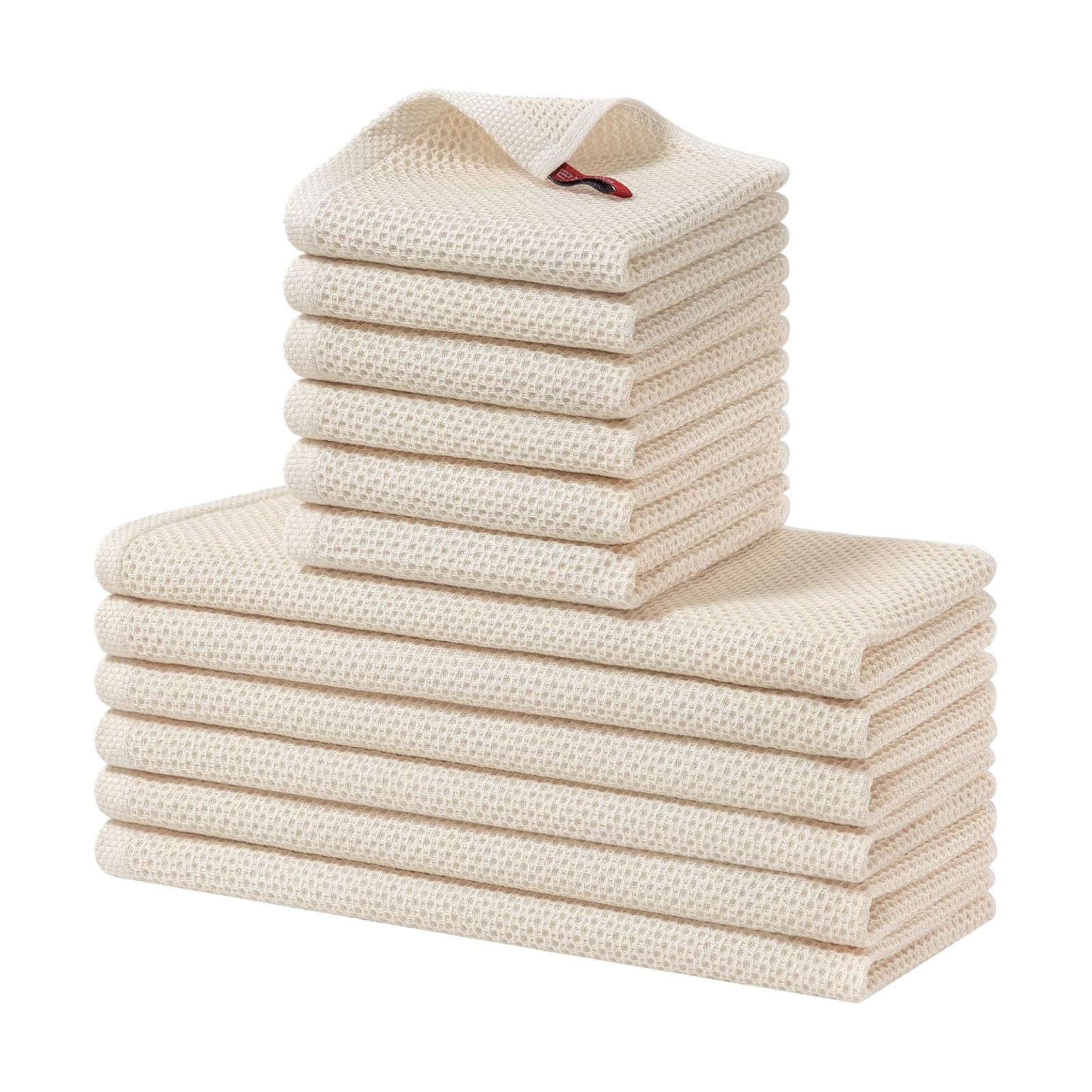 Homaxy 12 Pack 100% Cotton Kitchen Towels and Dishcloths Set, Beige | 12 x 12 Inches and 13 x 28 Inches Kitchen Towels