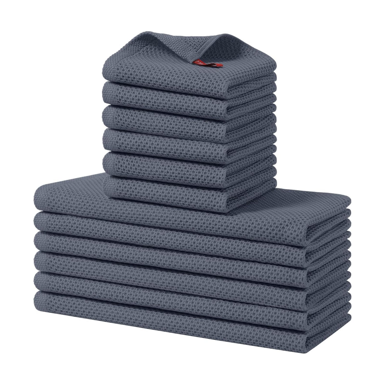 Homaxy 12 Pack 100% Cotton Kitchen Towels and Dishcloths Set, Dark Grey | 12 x 12 Inches and 13 x 28 Inches Kitchen