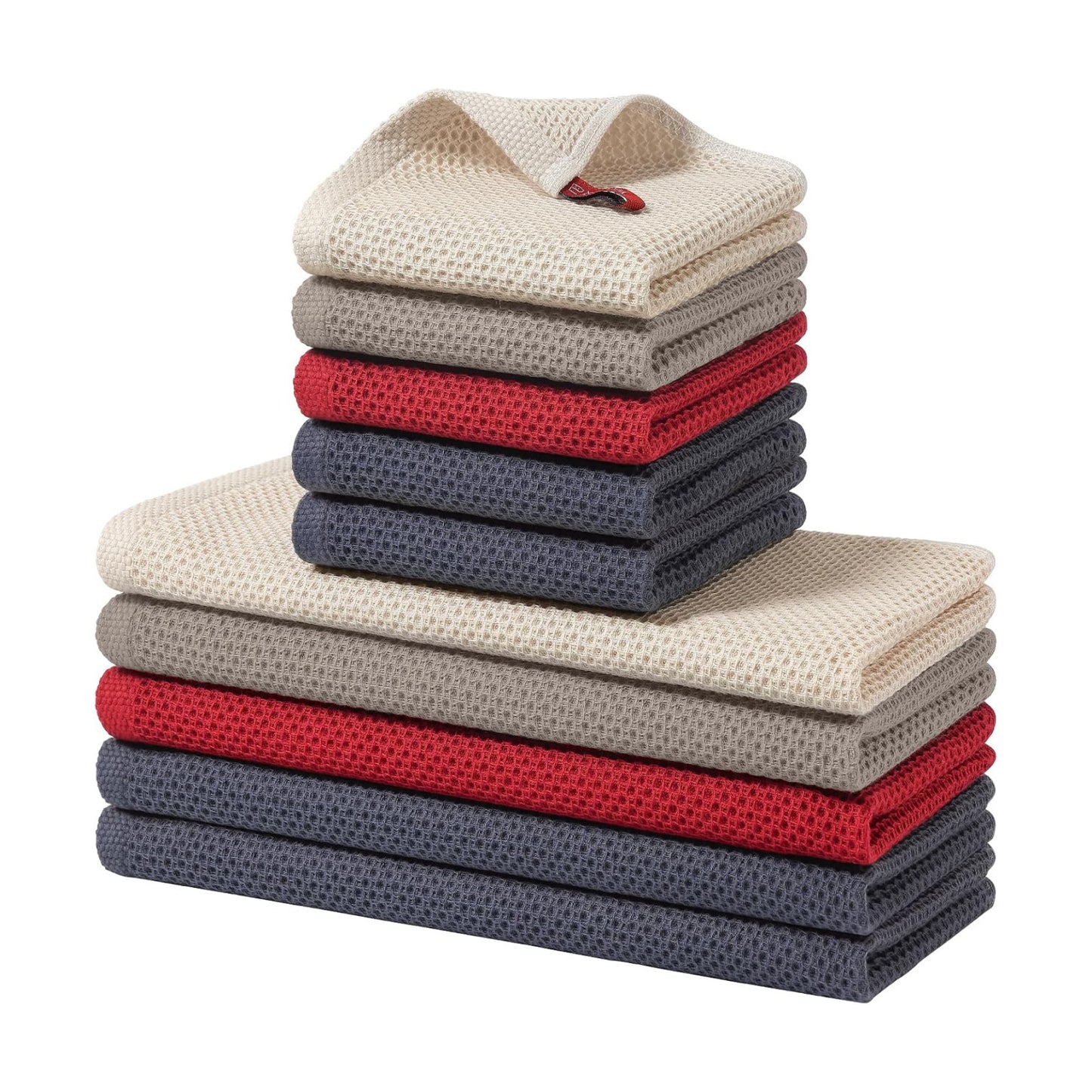 Homaxy 10 Pack 100% Cotton Kitchen Towels and Dishcloths Set, Mixed Color | 12 x 12 Inches and 13 x 28 Inches Kitchen