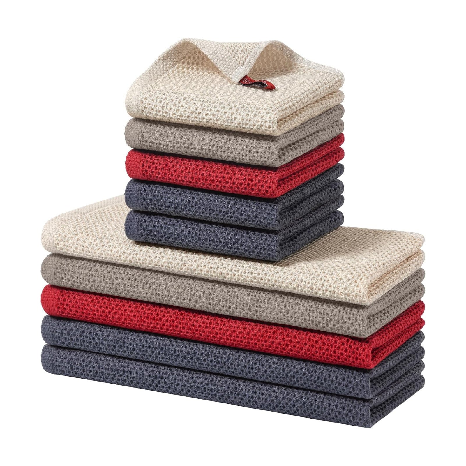 Homaxy 10 Pack 100% Cotton Kitchen Towels and Dishcloths Set, Mixed Color | 12 x 12 Inches and 13 x 28 Inches Kitchen