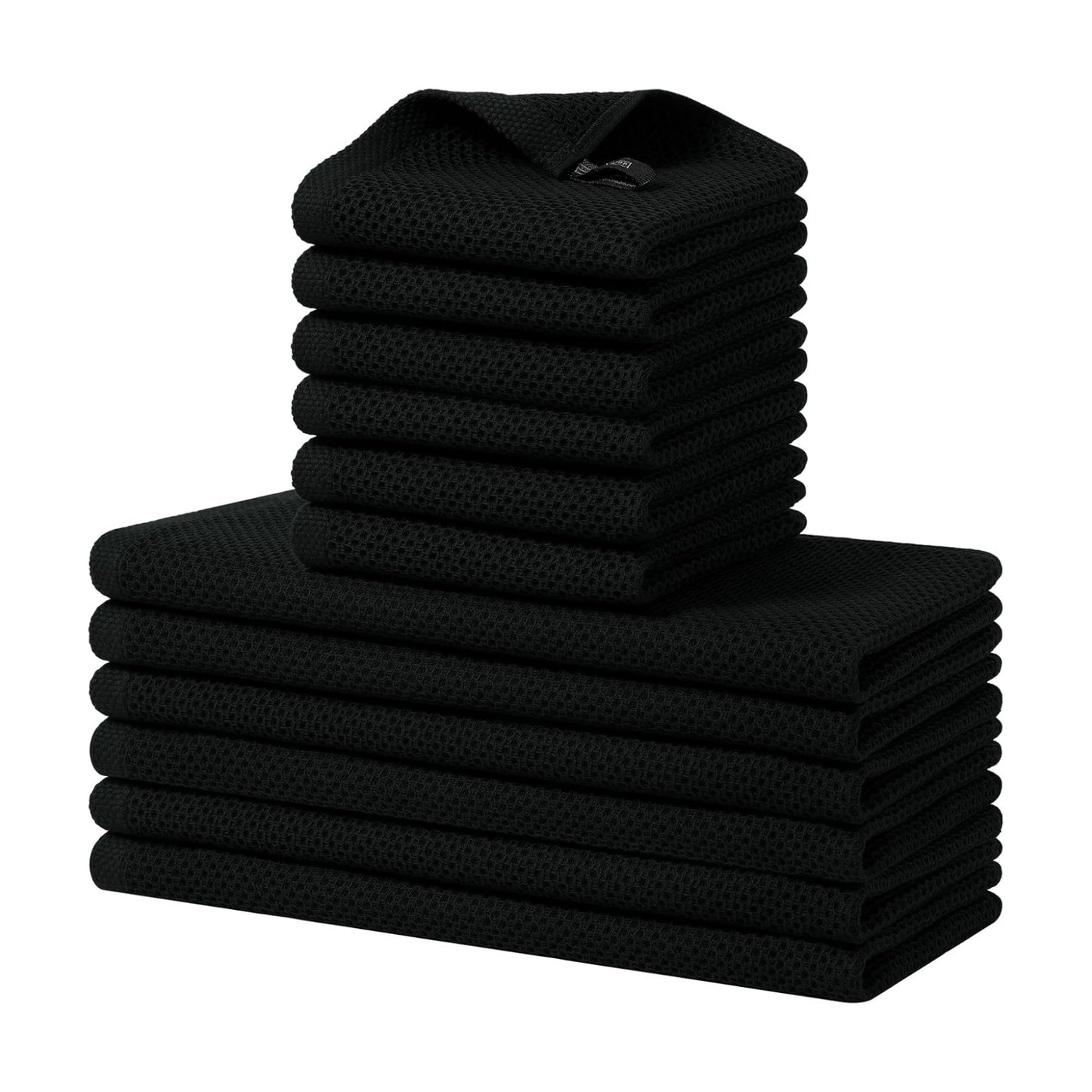 Homaxy 12 Pack 100% Cotton Kitchen Towels and Dishcloths Set, Black | 12 x 12 Inches and 13 x 28 Inches Kitchen Towels
