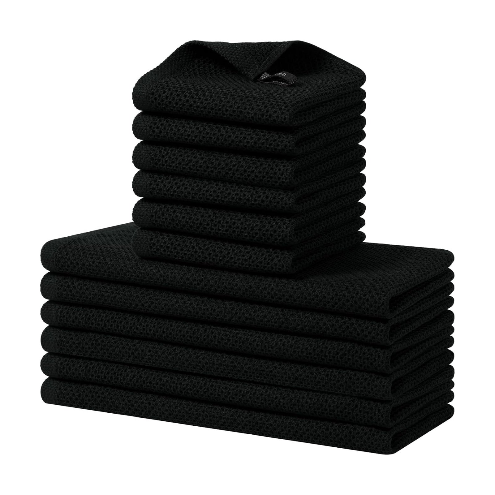 Homaxy 12 Pack 100% Cotton Kitchen Towels and Dishcloths Set, Black | 12 x 12 Inches and 13 x 28 Inches Kitchen Towels