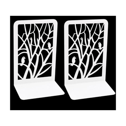 Tree Bookends Metal Nonskid Bookends Heavy Duty Bookshelves Organizer / Branch Bird-white, 1 Pair