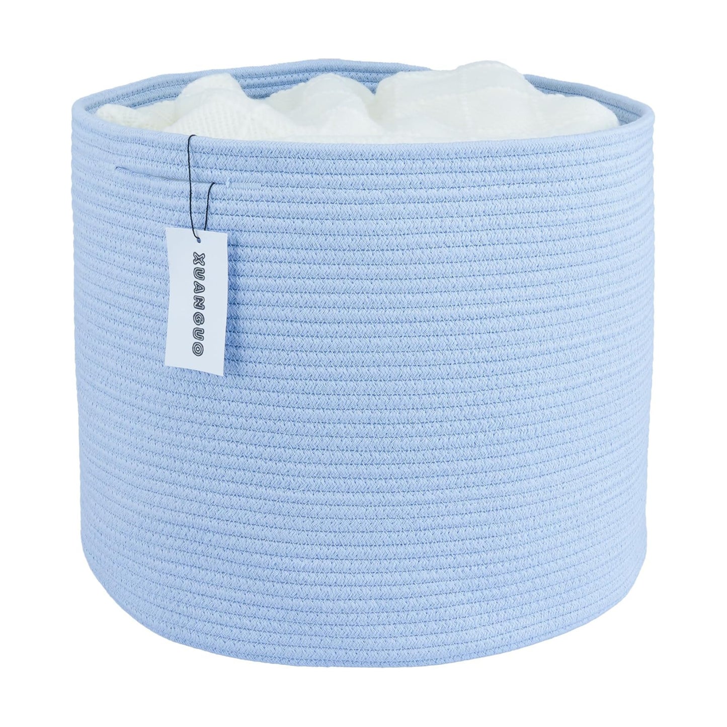 Cotton Rope Basket For Girls Boys Kids " Baby Laundry Baskets Nursery Bin Round / Blue / 16 x 14
