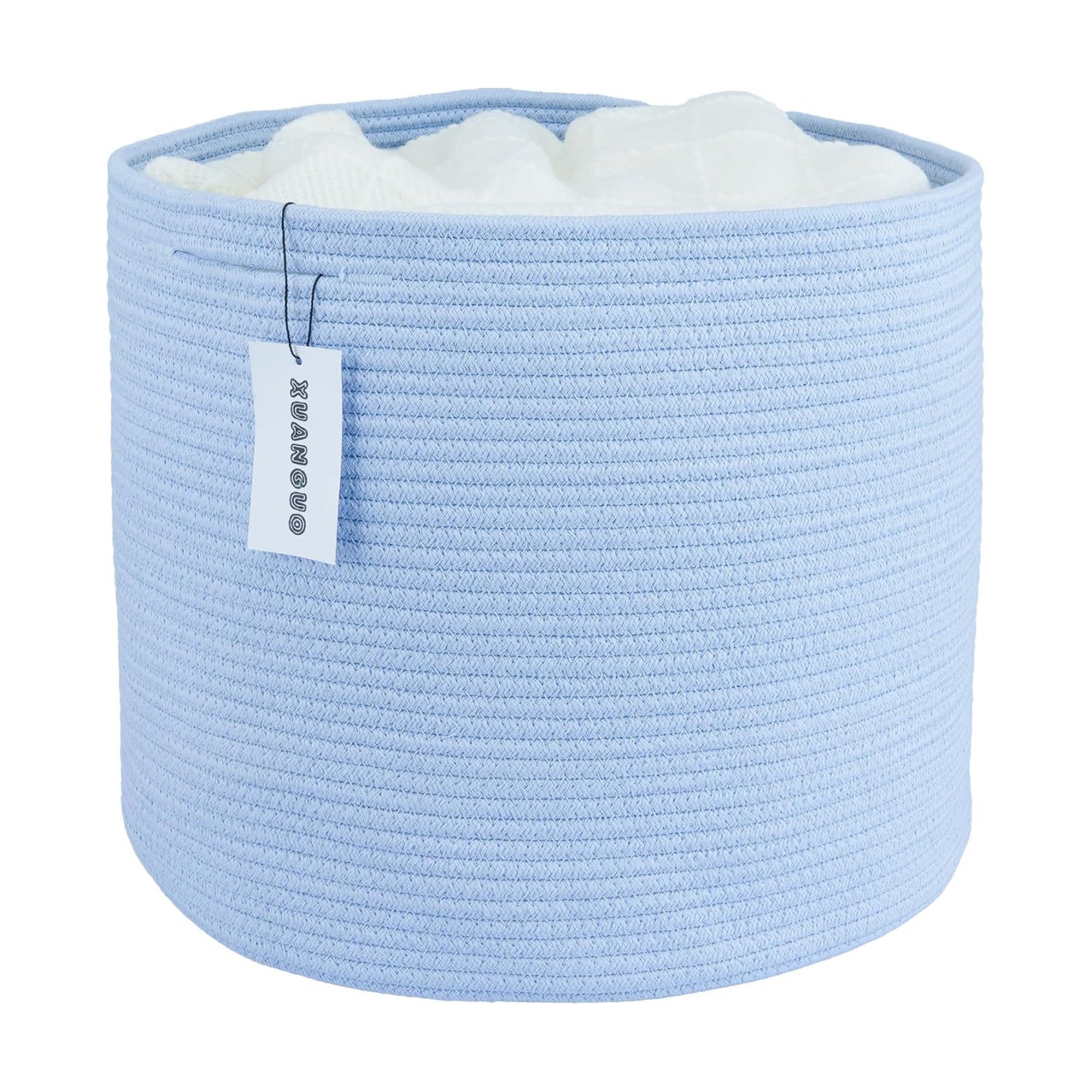 Cotton Rope Basket For Girls Boys Kids " Baby Laundry Baskets Nursery Bin Round / Blue / 16 x 14