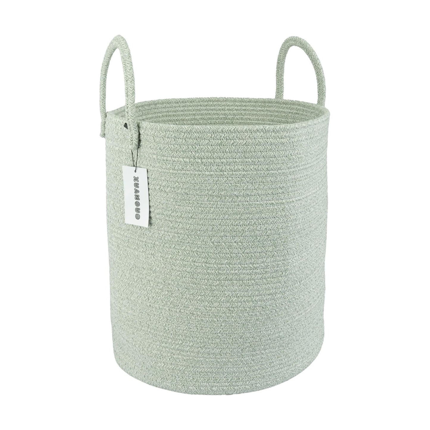 Cotton Rope Laundry Basket Hamper for Clothes Woven Storage Basket / Green / Regular