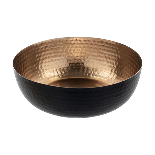 Art Deco Hammered Metal Decorative Bowl / Copper / Black / 8 Inch