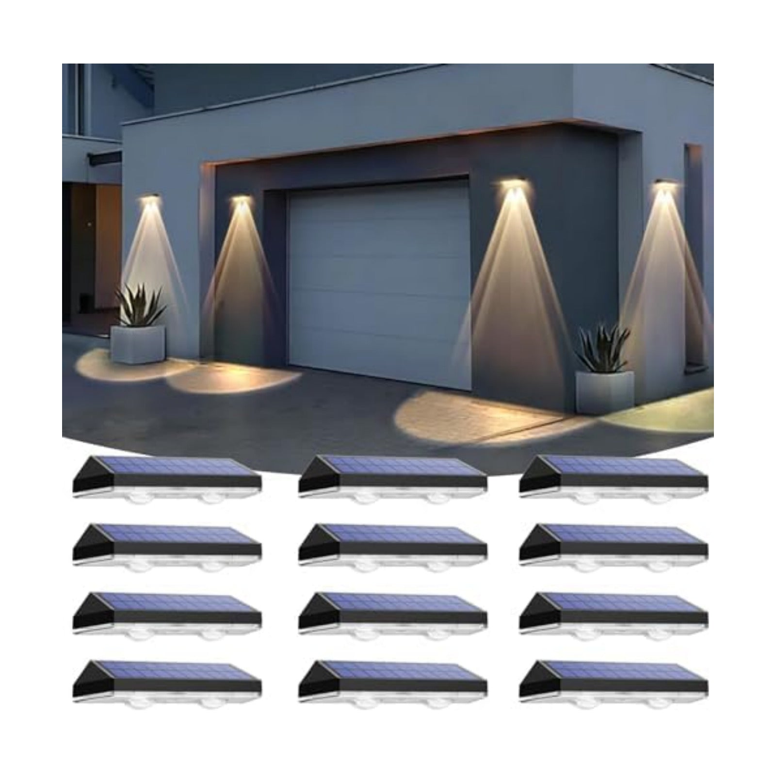 Solar Fence Lights Outdoor, IP65 Waterproof LED, 3 Mode, 12H, Black,12PK