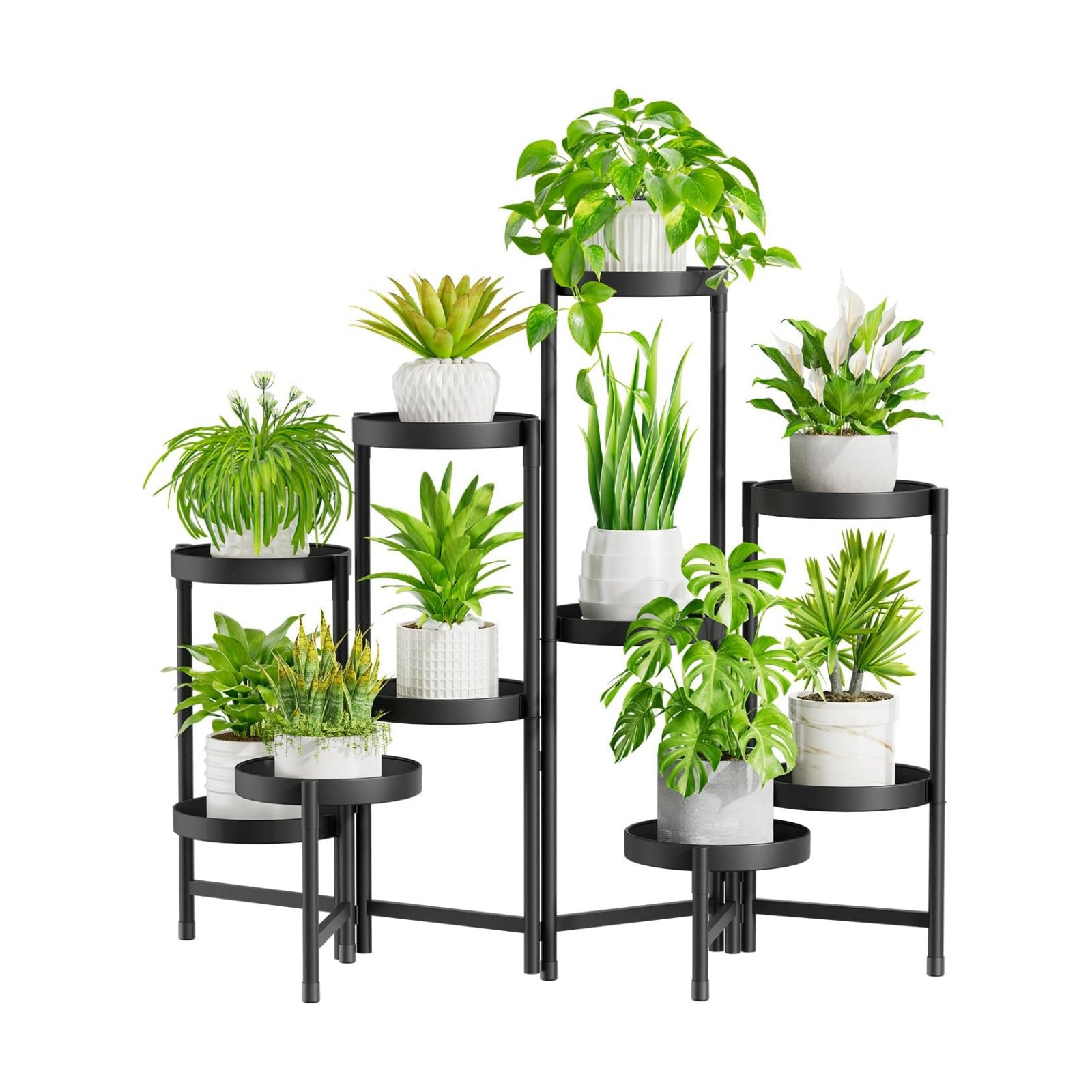 iDavosic.ly Plant Stand Indoor Outdoor, 10 Tier Metal Corner Shelf, Black | Tiered Flower Display Holder, Folding Multi