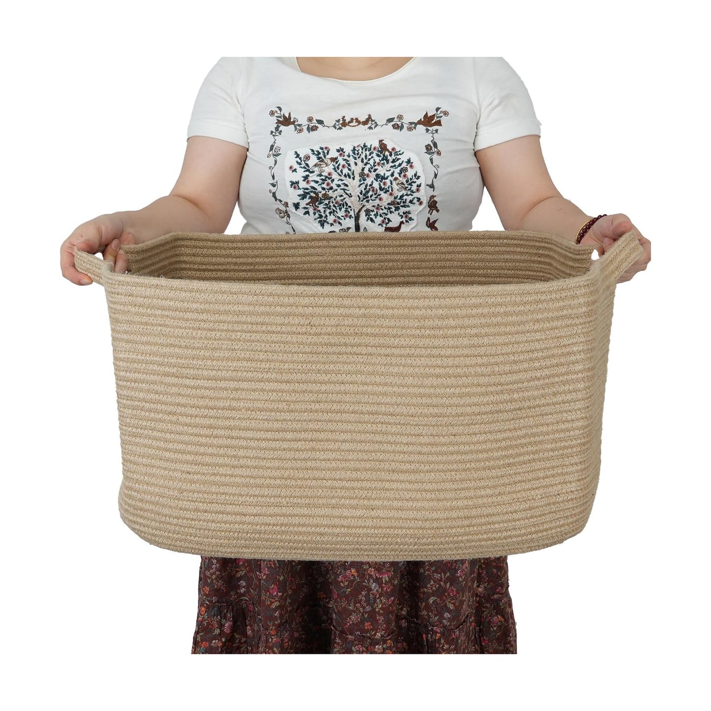 Large Rectangle Blankets Basket Living Room " Woven Rope Storage Baskets / Jute / 22 x 17 x 12