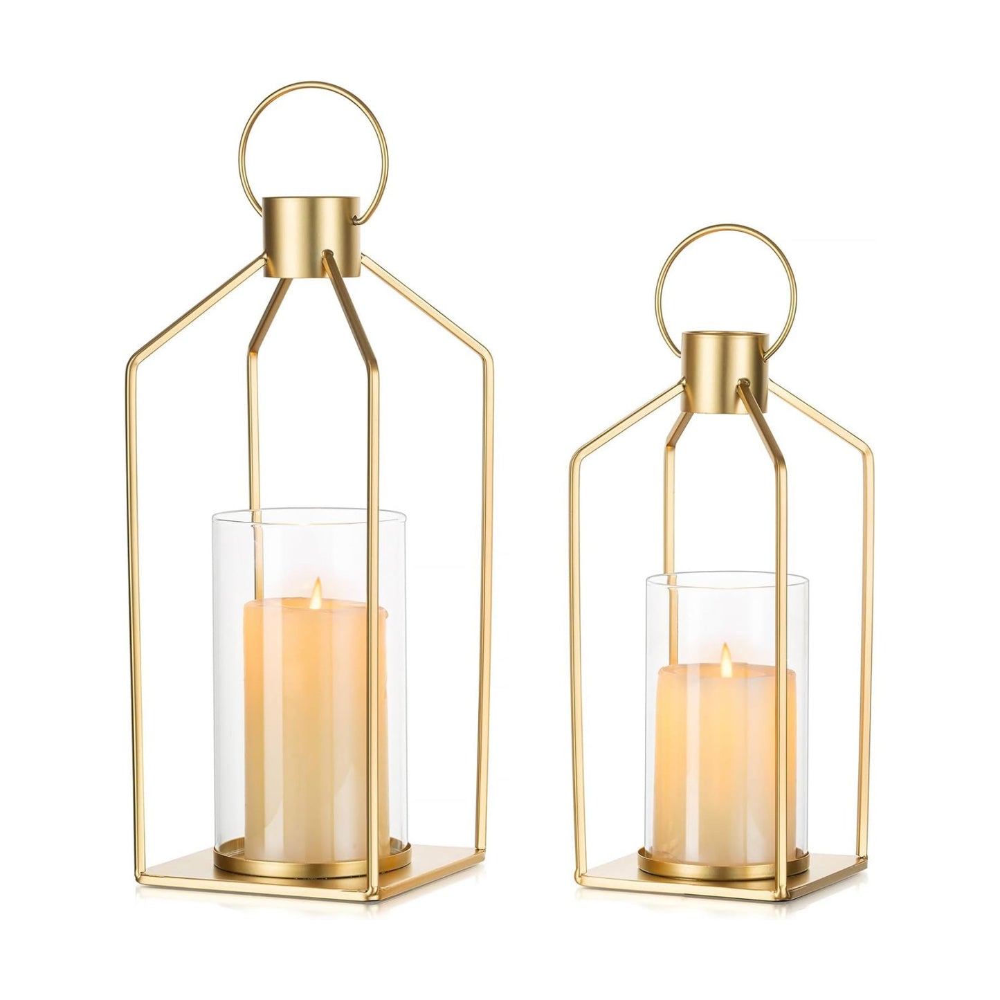 NUPTIO Gold Lanterns Decorative Indoor: Hanging Candle Lantern for Pillars | Hurricane Glass Lantern Set of 2for