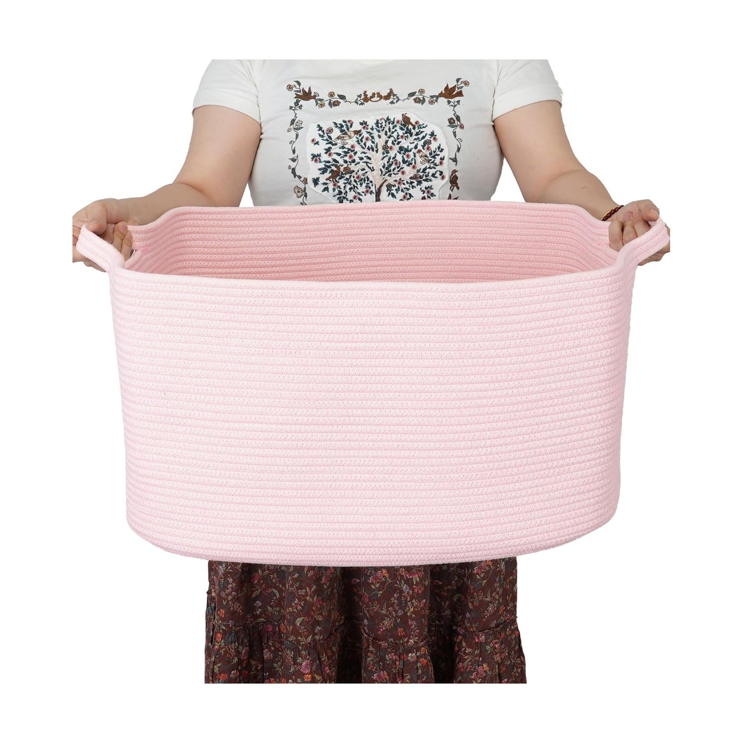 Large Rectangle Blankets Baskets " Toy Basket for Kids Woven Cotton Rope / Pink / 22 x 17 x 12