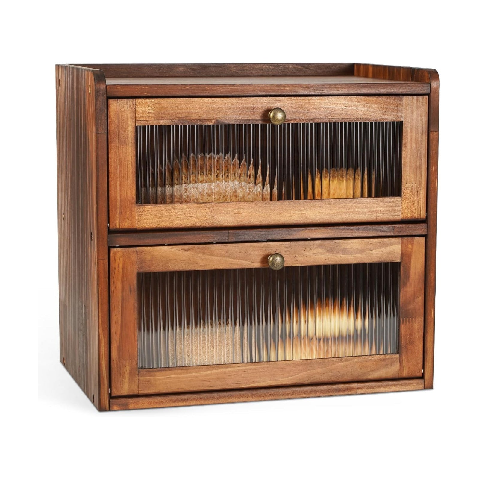 Ciilee Baby Bread Box for Kitchen Countertop, Large Wooden Breadbox, Brown | Vintage Double Layer Bread Bin with Air