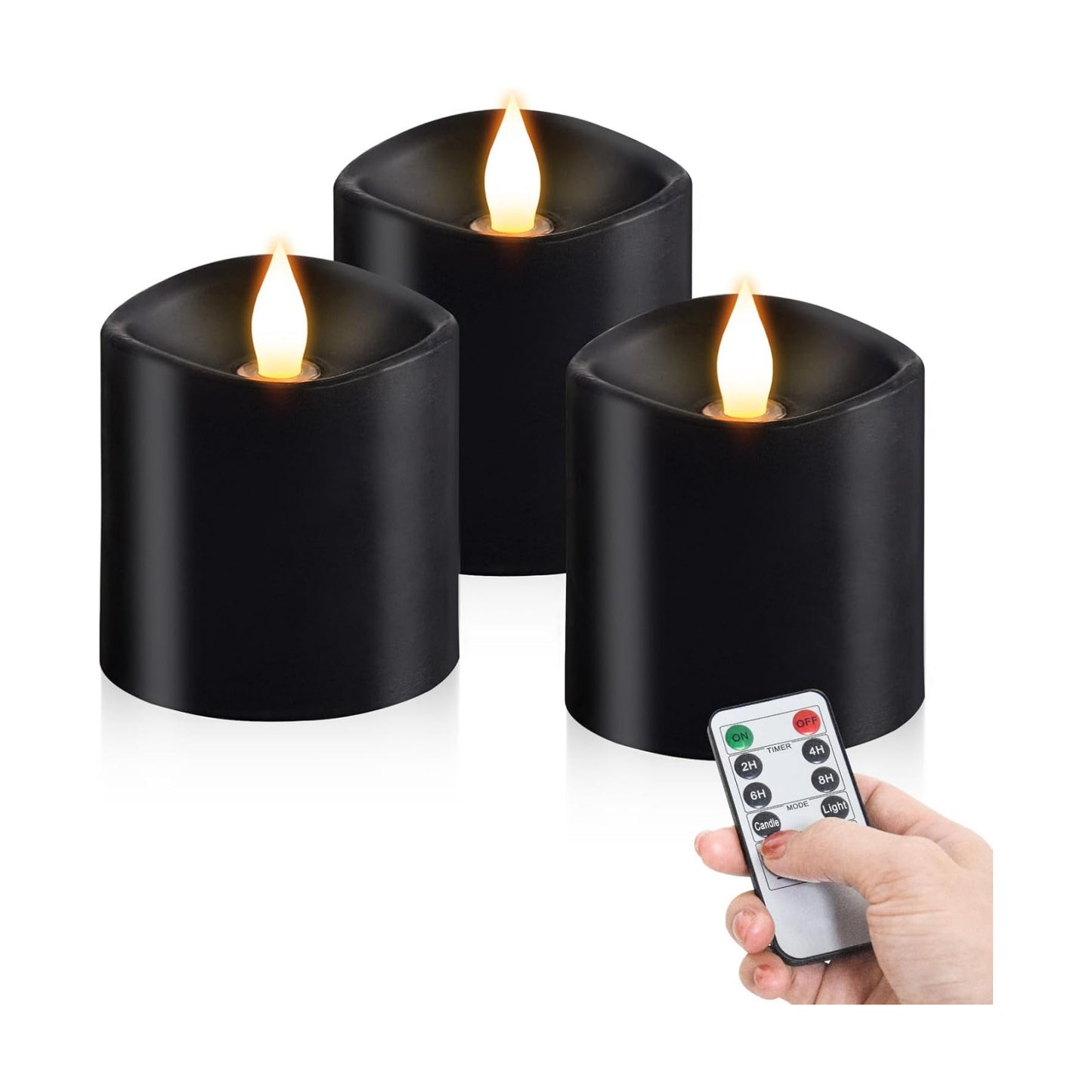 3x3 Flickering Flameless Candles Set of 3, LED Battery Candles Flickering,with Timer, 3 inch Flameless Candles with