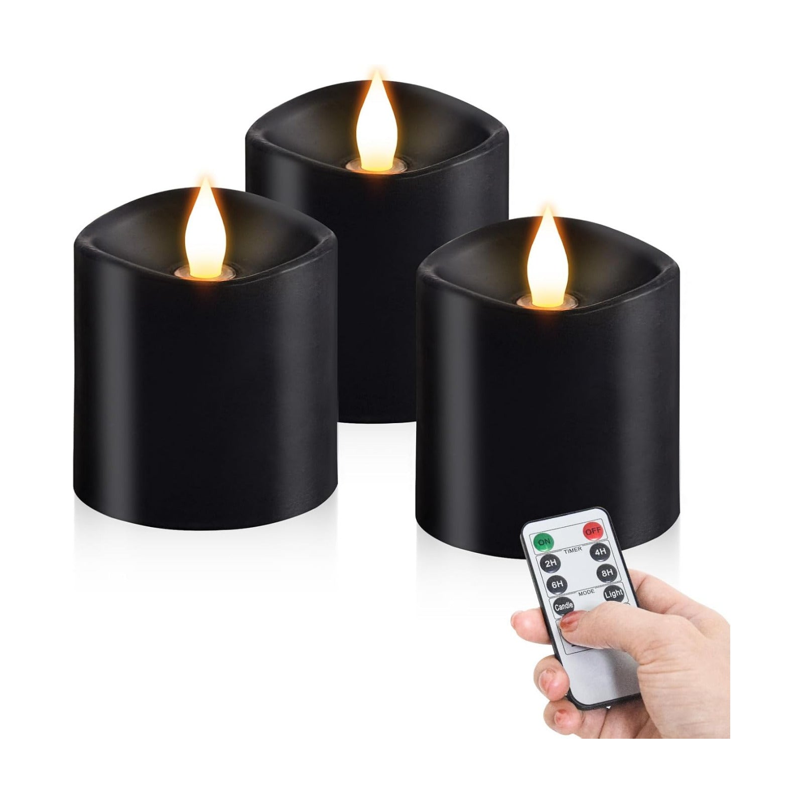 3x3 Flickering Flameless Candles Set of 3, LED Battery Candles Flickering,with Timer, 3 inch Flameless Candles with