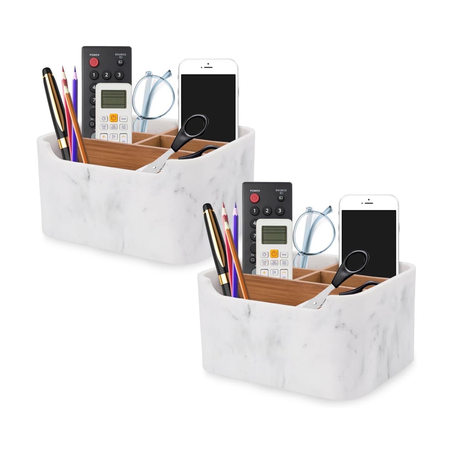 Remote Holders / Modern Office Controller Pen Phone Holder Organizer / MARBLE / Set of 2