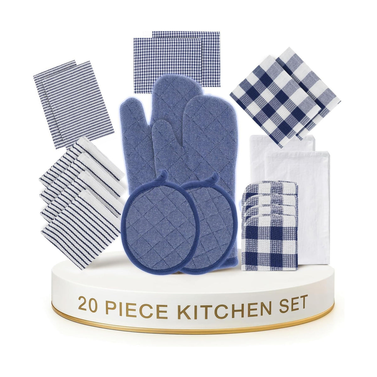 LANE LINEN Flour Sack Towels & Kitchen Towel Set 20 Pc - Premium Cotton Tea Towels for Bread Baking, Super Absorbent Dish Cloths for Washing Dishes, Multipurpose Kitchen Rags & Oven Mitt Set - Indigo