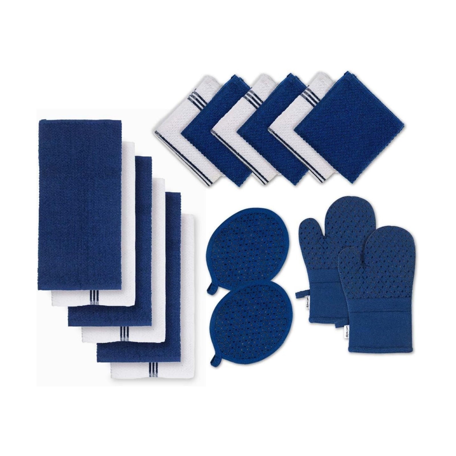 LANE LINEN Tea Towels - 16 Pc Set with Silicone Oven Mitts and Pot Holders, Cotton Kitchen Towels, Absorbent Dish and
