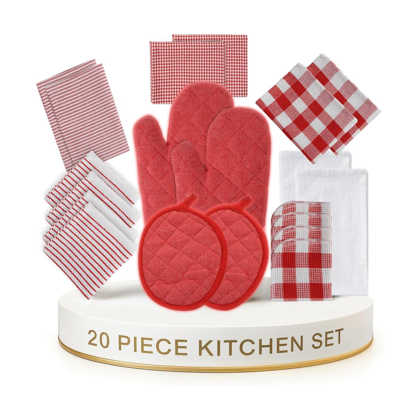 LANE LINEN Cotton Kitchen Towels and Dishcloths 20 Pack - Large Dish Towels Set for Holiday Hosting, Fast Drying Dish