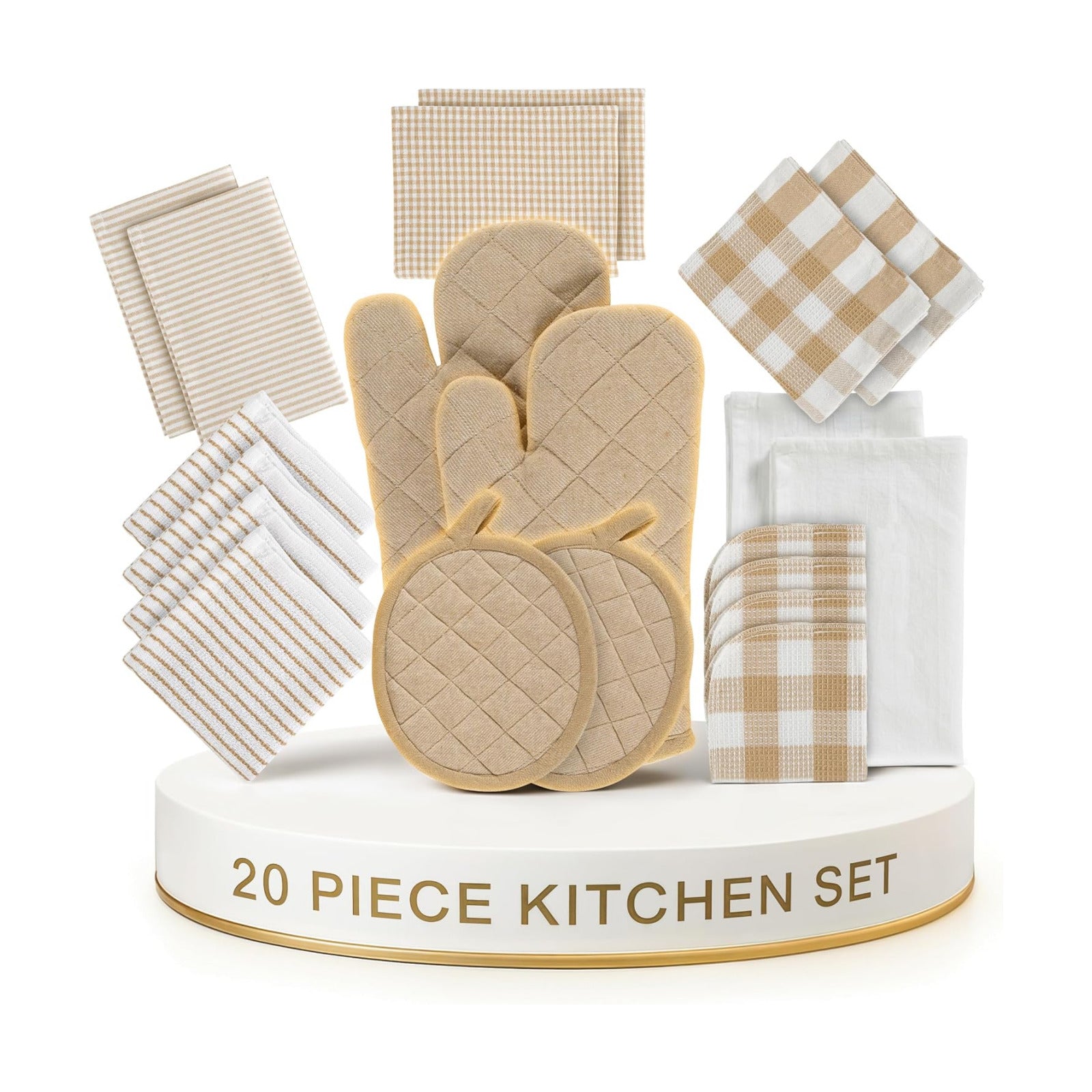 LANE LINEN 20 Piece Kitchen Linen Set - Soft Absorbent Cotton Dish Towels, Reusable Terry Dish Cloths, Flour Sack