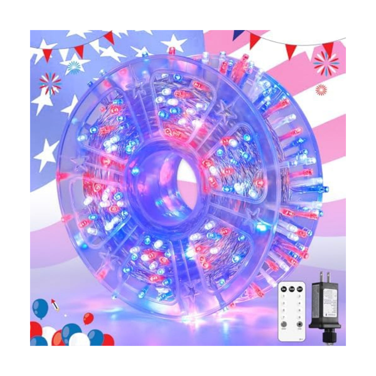 JMEXSUSS 400 LED Red White and Blue String Lights Outdoor, Plug in
