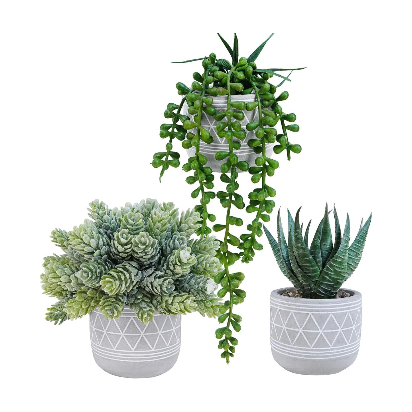 Mini Faux Succulent Potted Plants Artificial Aloe Hops String of Pearls Fake / Gray / Set of 3